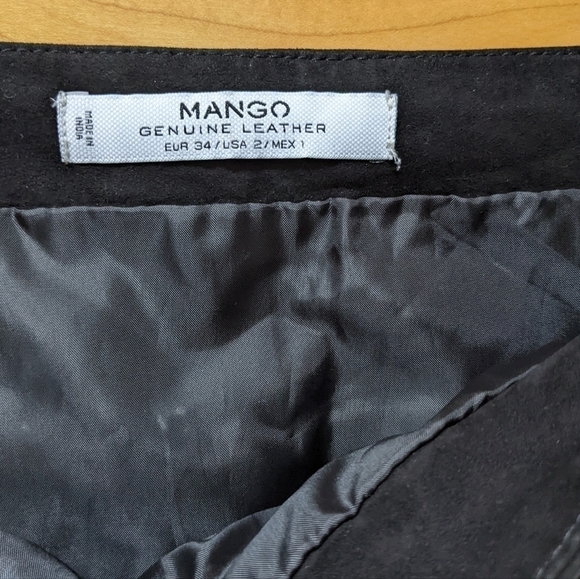 Mango genuine leather fringe mini skirt western style black size 2 T3 - Picture 2 of 8